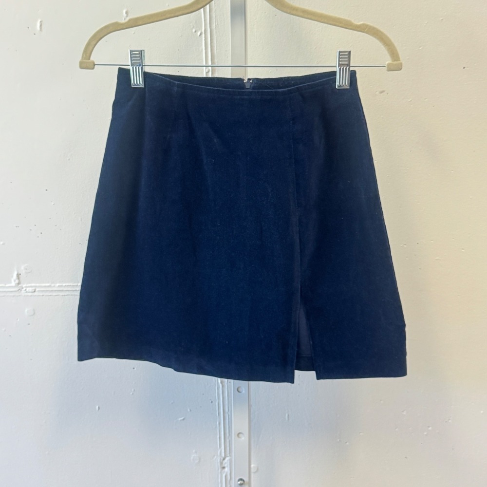Vintage Wrapper Navy Velvet Mini Skirt Front Slit Vintage Style Size 3/4